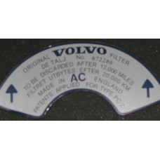Sticker Volvo luchtfilter 672280 SU dik
